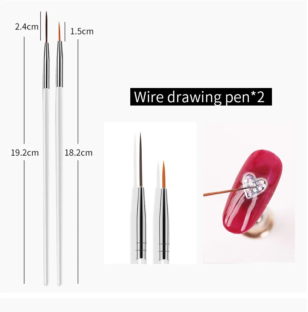15pcs Fine Detail Paint Brush Set Acrylic UV Gel Drawing Dotting Manicure Nail Art Design Tools Makeup Accessorie Gel Brush Oasis Select