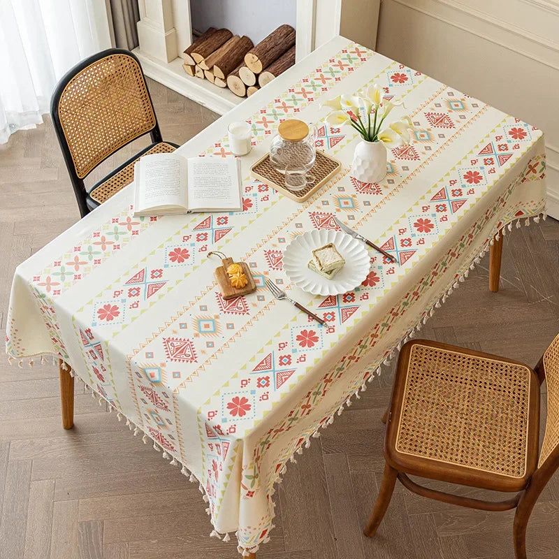 Bohemian Cotton Linen Do-in Tablecloth Rectangular Tassel Waterproof Greaseproof Table Cloth Oasis Select 80cm x 120cm B