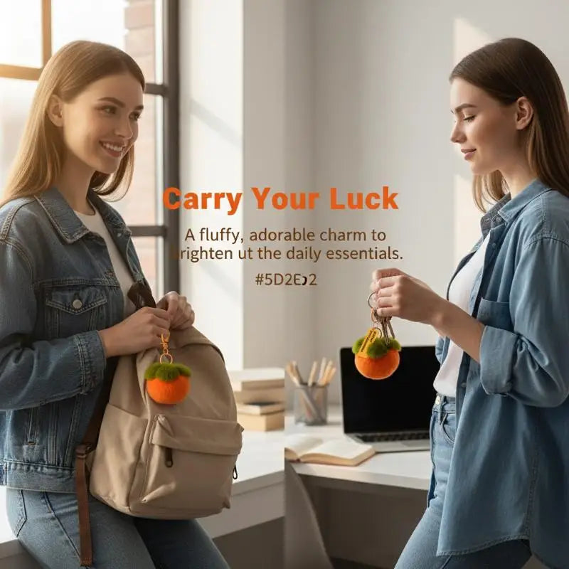 "Good Persimmon Happens" Plush Persimmon Keychain Cute Fruit Bag Charm Pendant for Backpack Gift Lucky Charm Pendant Oasis Select