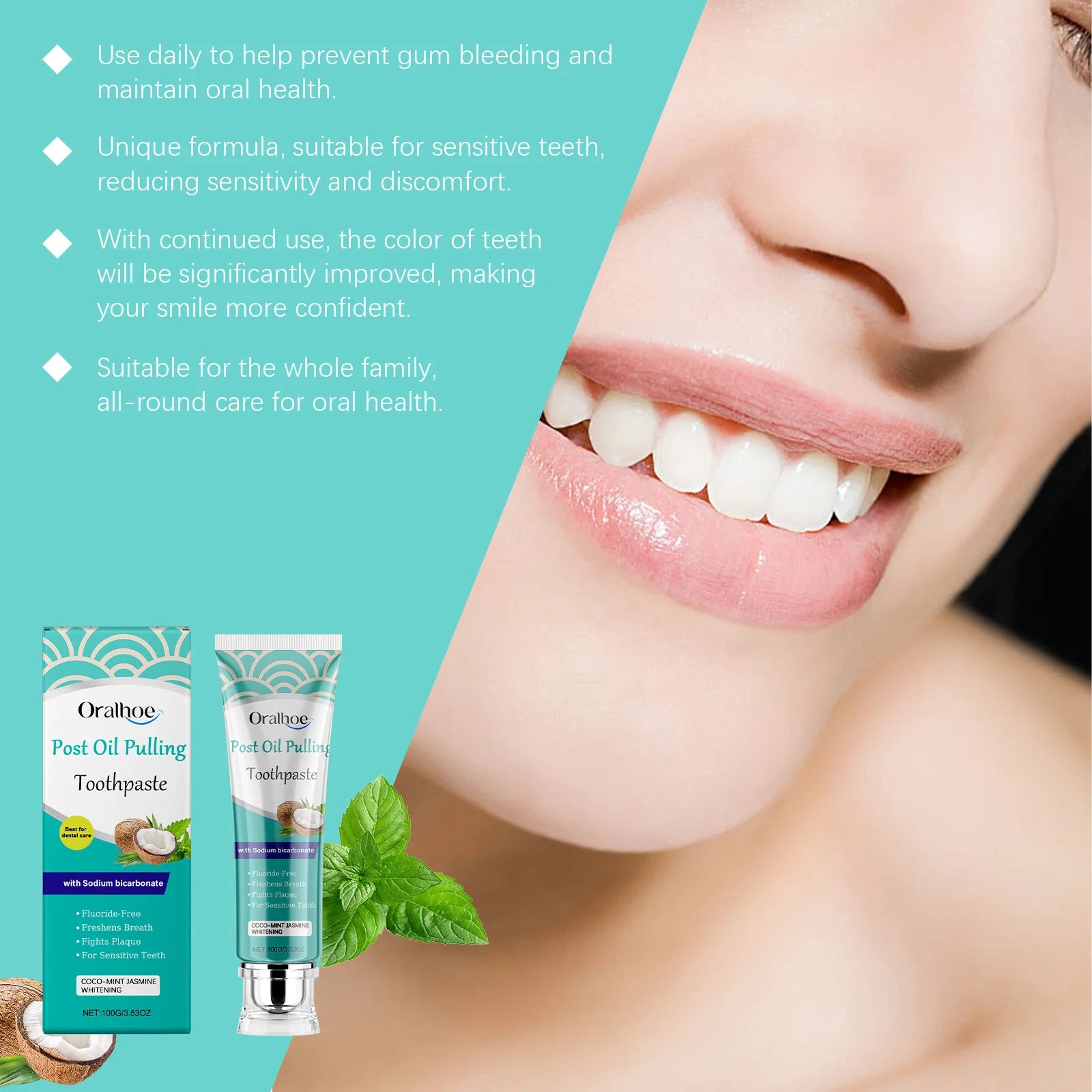 Coconut Oil Teeth W-hitening Toothpaste Repair Cavitie Reduce Yellowing Deep Clean Remove Plaque Stains Gum Treatment Toothpaste Oasis Select