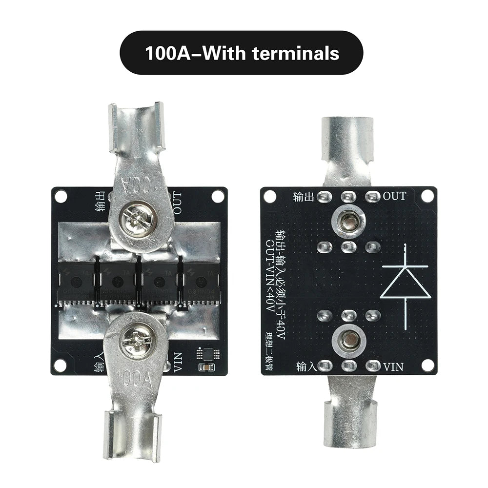 40A/65A/100A Unlimited Voltage Ideal Diode Module High Current Anti-Reverse Flow for Solar Charging & Battery Backup Systems Oasis Select 100A with terminals