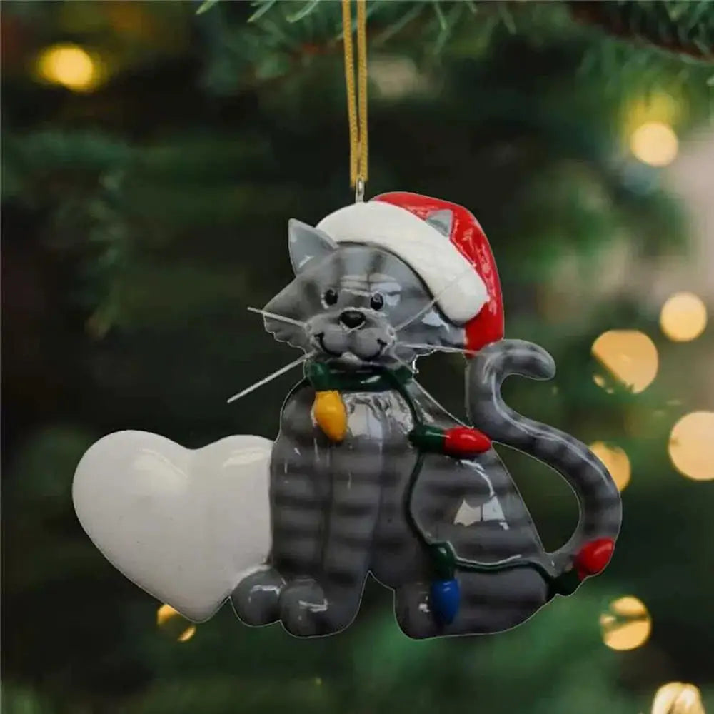 1PCS Christmas Tree Pendants Acrylic Cute Cat Hanging Ornaments for Wall Xmas Tree Decorations Party Supplies New Year Gifts Oasis Select Grey