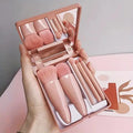 5pcs Travel Size Makeup Brushes Set Mini Makeup Brushes, Small Complete Function Cosmetic Brushes Kit With Case And Mirror Oasis Select Bean paste color