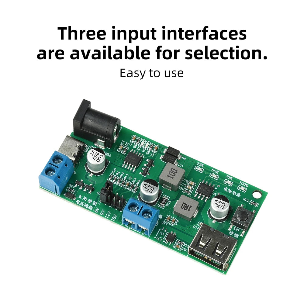 Mini MPPT Solar Charging Control Module DC5-18V 2.5A Type-C DC Terminal 3 Input Ports 5V2.1A USB Discharge For 3.7V 18650 Oasis Select