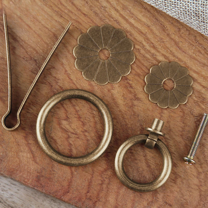 Antique Style Pure Brass Ring Pull for Cupboard Cabinet Drawer Rings Pulls Knob with Screws Vintage Furniture Hardware Oasis Select