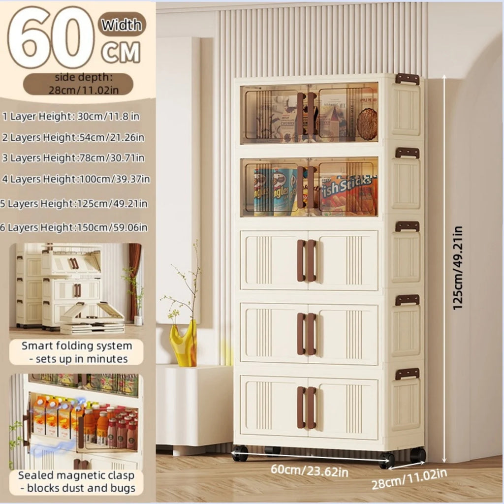 Foldable storage cabinet - movable multi-level double-door storage cabinet - living room and kitchen transparent storage box Oasis Select 5 Tier Mixed