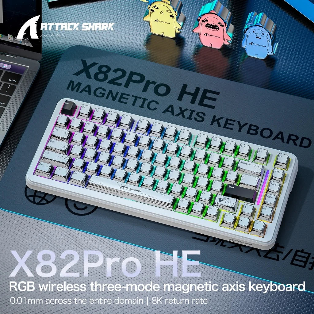 ATTACK SHARK X82Pro HE Wireless Magnetic Axis Gaming Keyboard 8KHz Rate 0.01mm RT Precision 5000mAh Tri Mode RGB 82 Keys PBT Oasis Select