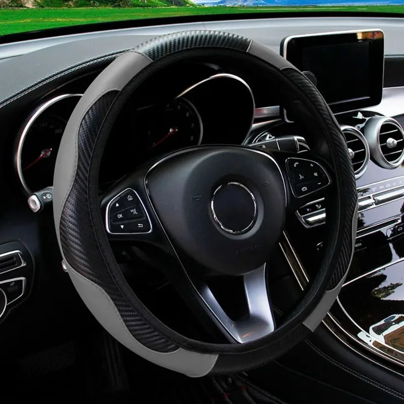 Practical ringless stretch car steering wrap, new carbon fiber leather elastic band steering wheel cover Oasis Select