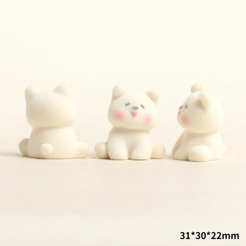 Cute Flocked Resin Puppy Figurine | Mini Dog Desk & Car Ornament