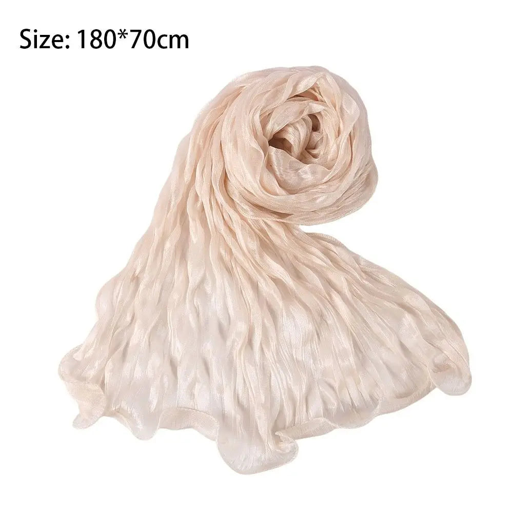 High Qulaity Solid Color Silk Scarf Shining Ruffled Edge Sunscreen shawl Soft Long Chiffon Hijab Veil Outdoor Oasis Select