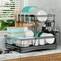 Large 2-tier dish drying rack for kitchen countertops, removable large-capacity dish draining rack Oasis Select black 2-tier