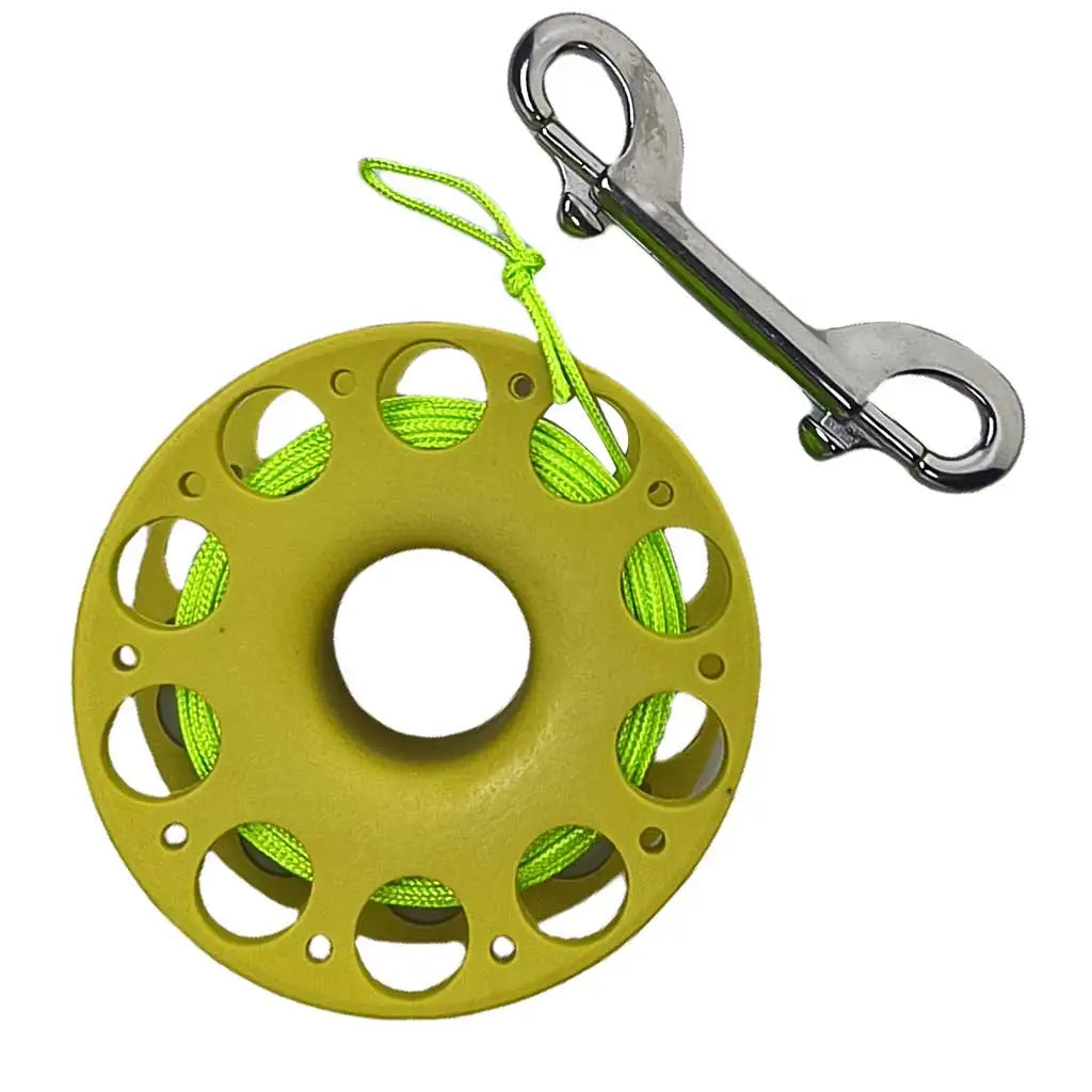 98FT/30M Scuba Diving Spool Finger Reel Snorkeling Spearfishing Cave Wreck Dive Safety Gear with Double-Ended Bolt Snap Clip Oasis Select Yellow Green