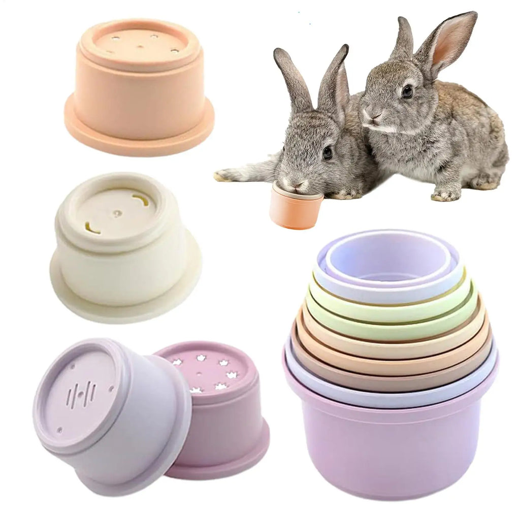 8Pcs Stacking Cups Toys for Rabbits Chinchillas Guinea Pigs Multi-Colored Reusable Plastic Nesting Toys Stacking Cups Set Oasis Select