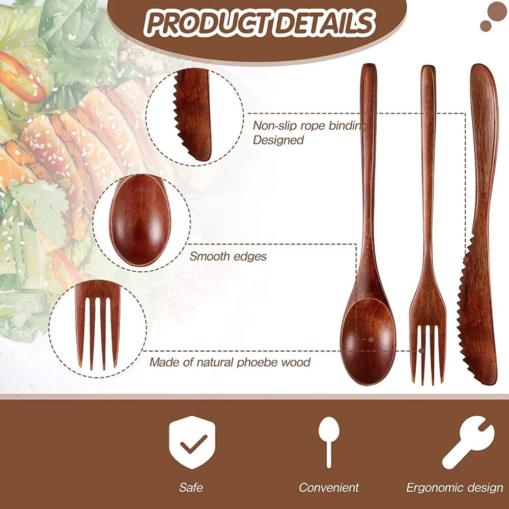 24-Piece Wooden Cutlery Set – Eco-Friendly Spoon Fork & Knife Wooden Cutlery Set Oasis Select