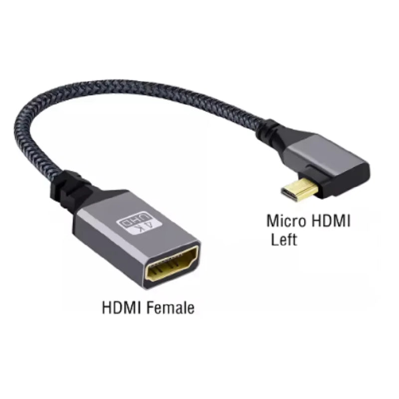 0.2m 4K 60Hz Micro HDMI to HDMI-Compatible Male To Female Extension Cable Micro HDMI 2.0 Left UP Cable for Smart Camera HDTV Oasis Select Left