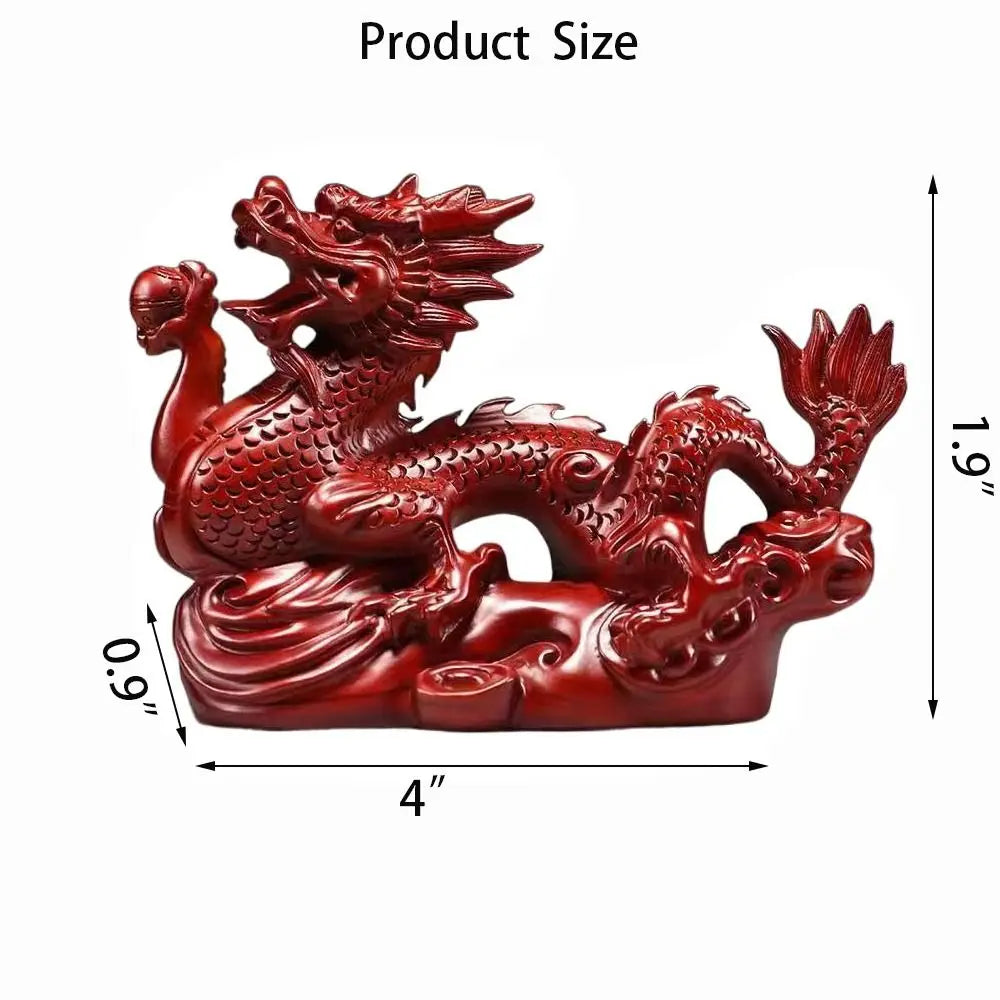 4 inches Wooden Chinese Feng Shui Dragon Statue for Office Home Tabletop Decor Fortune 2024 New Year Decoration Ornaments Oasis Select