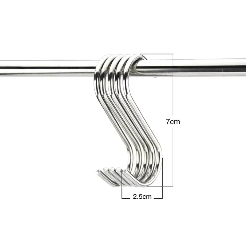 5/10/20/25pcs Stainless Steel S-Shape Hooks Multifunction Hanging Hook For Clothes Bags Towels Home Kitchen Storage Rack Holders Oasis Select 5pcs-M