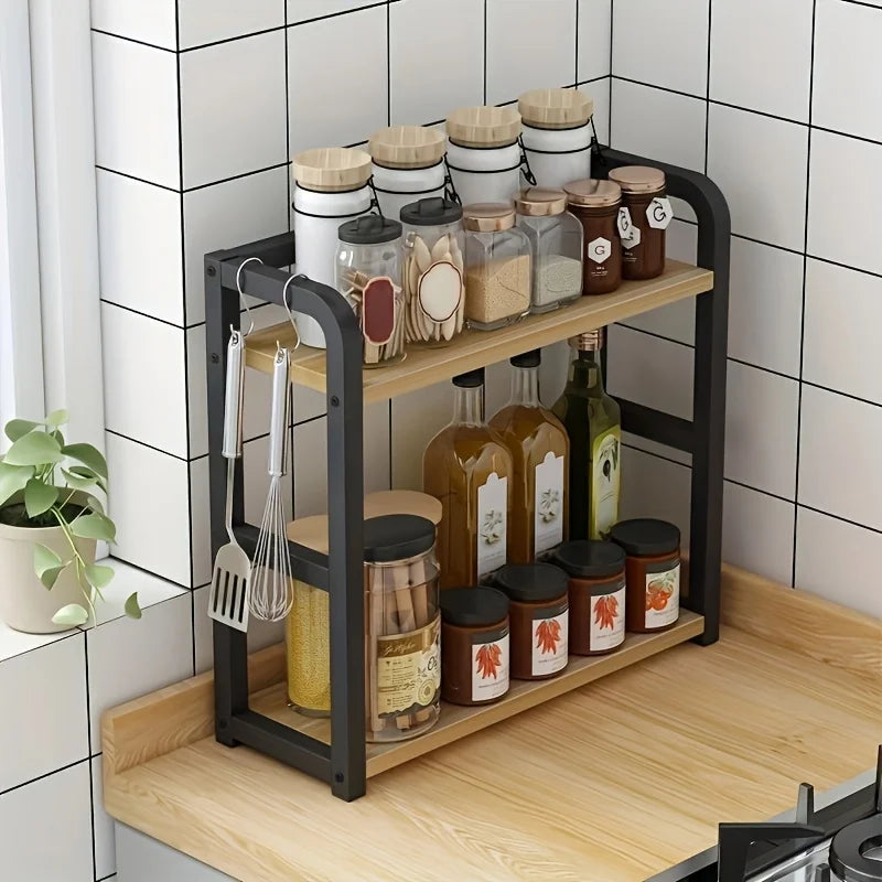 1pc 2-Tier Metal Countertop Shelf - Space Saving Organizer for Coffee, Mugs & Condiments, Rustproof Kitchen Rack Oasis Select