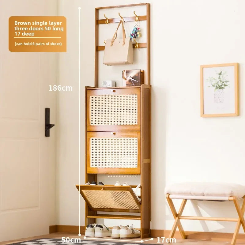 Ultra-thin shoe cabinet household door tipping bucket shoe rack large capacity entrance door entrance storage simple cabinet Oasis Select Brown A-3 door-50