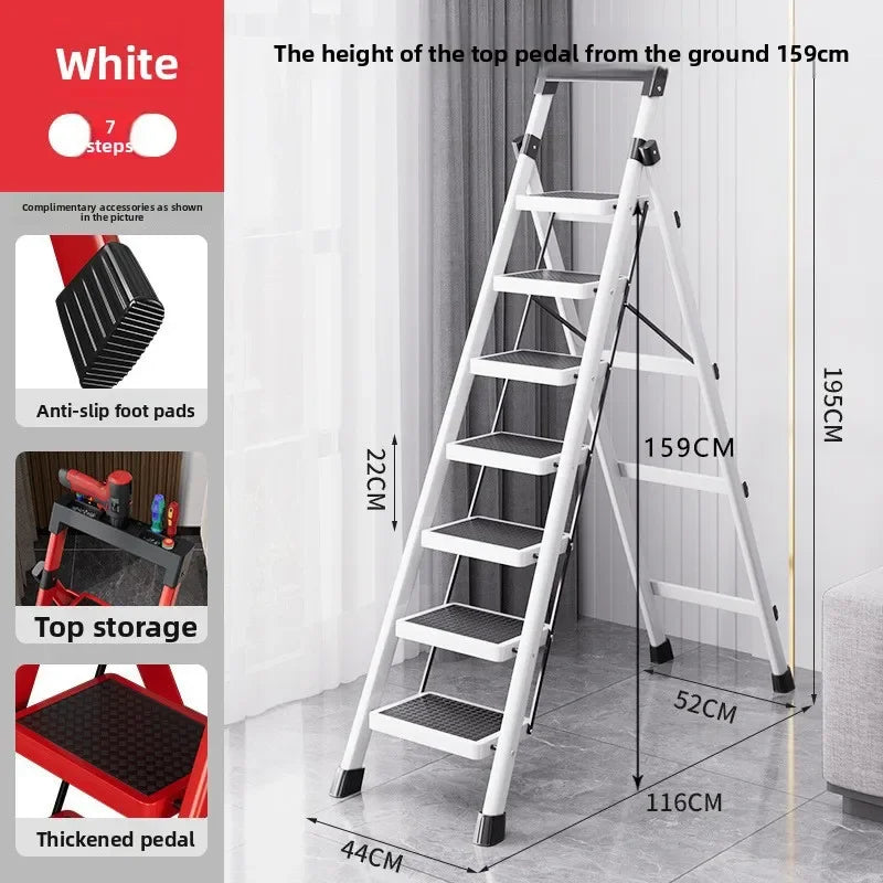 Herringbone Ladder Household Ladder Folding Telescopic Multifunctional Indoor Stairs Thickened Climbing Ladder Escalator Oasis Select B-White-7