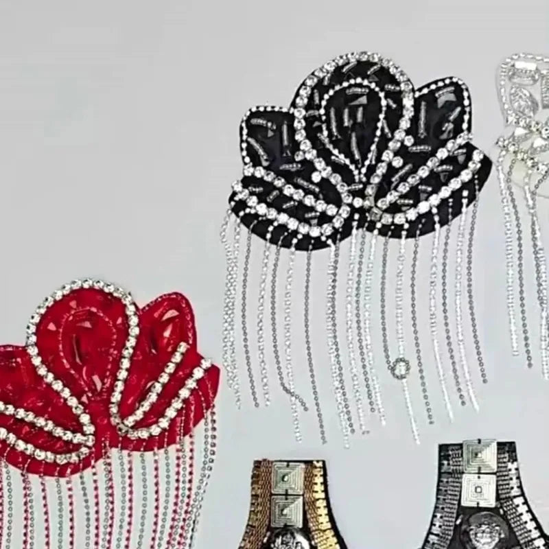 Beaded Decoration Diamond Tassel Epaulets Sparkling Rhinestone Shoulder Tassel Epaulet Detachable for Clothes Bags DIY Oasis Select