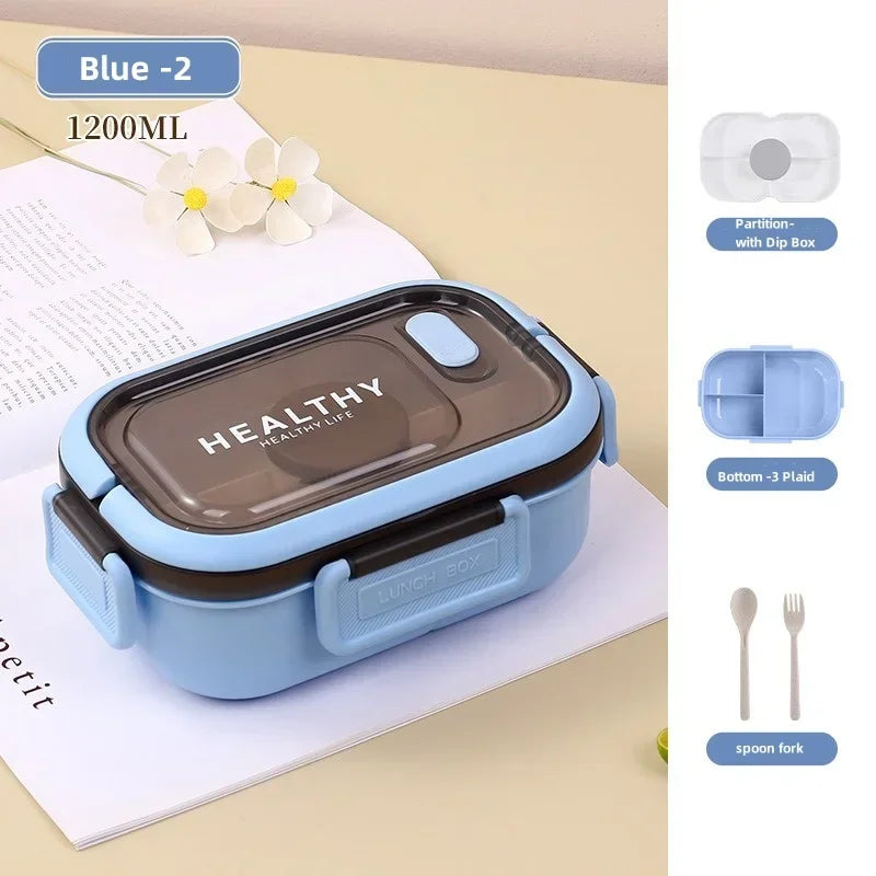 Lunch Box Multi-function 3 Grid Fruit Cartoon Sealed Sauce Salad Dressing Box for Kids Bento Loncheras Picnic Snacks Organizer Oasis Select Blue-2 2 1200ml