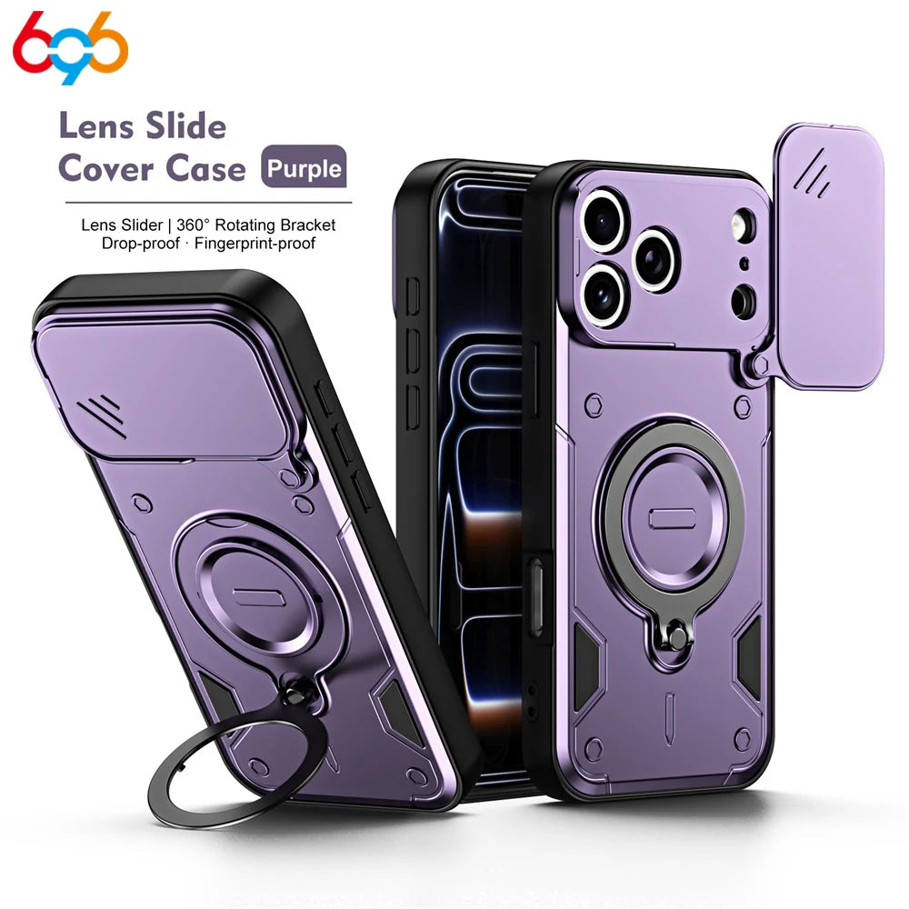 360° Rotating Magnetic Stand Armored Shockproof‌ Phone Case For IPhone 17 Pro Max 16 Slider Lens Skin Feel Slim Cover Man Lady Oasis Select PU iPhone 16 Pro Max