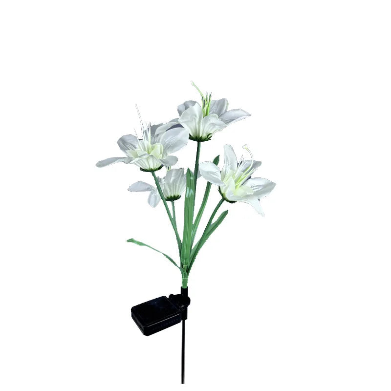 Solar Outdoor LED 4-head Dahlia Decorative Lamp, Garden and Lawn Lamp, Waterproof and No-wiring Lamp Oasis Select White