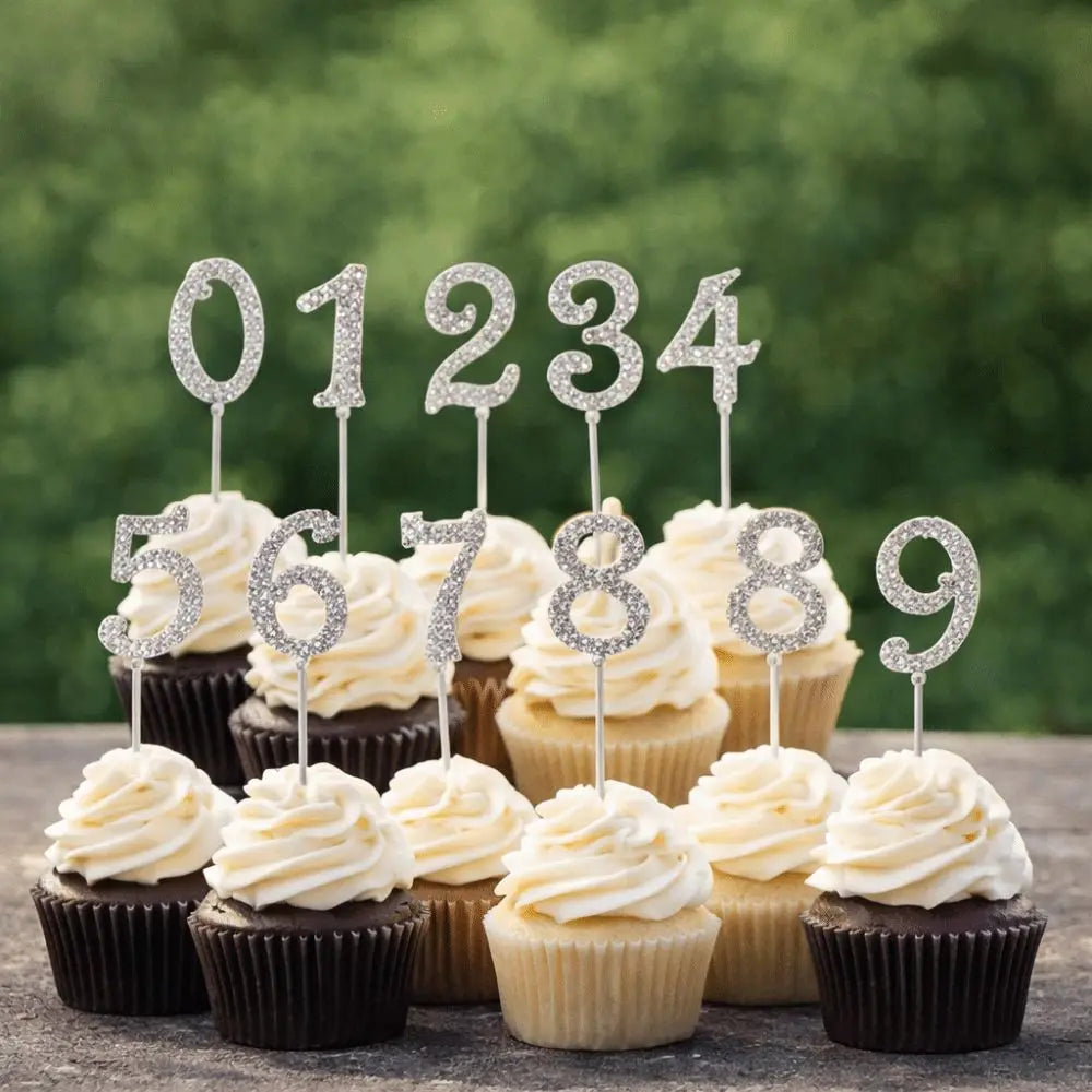 Rhinestone Number Cake Topper – Glitter Silver Birthday Set