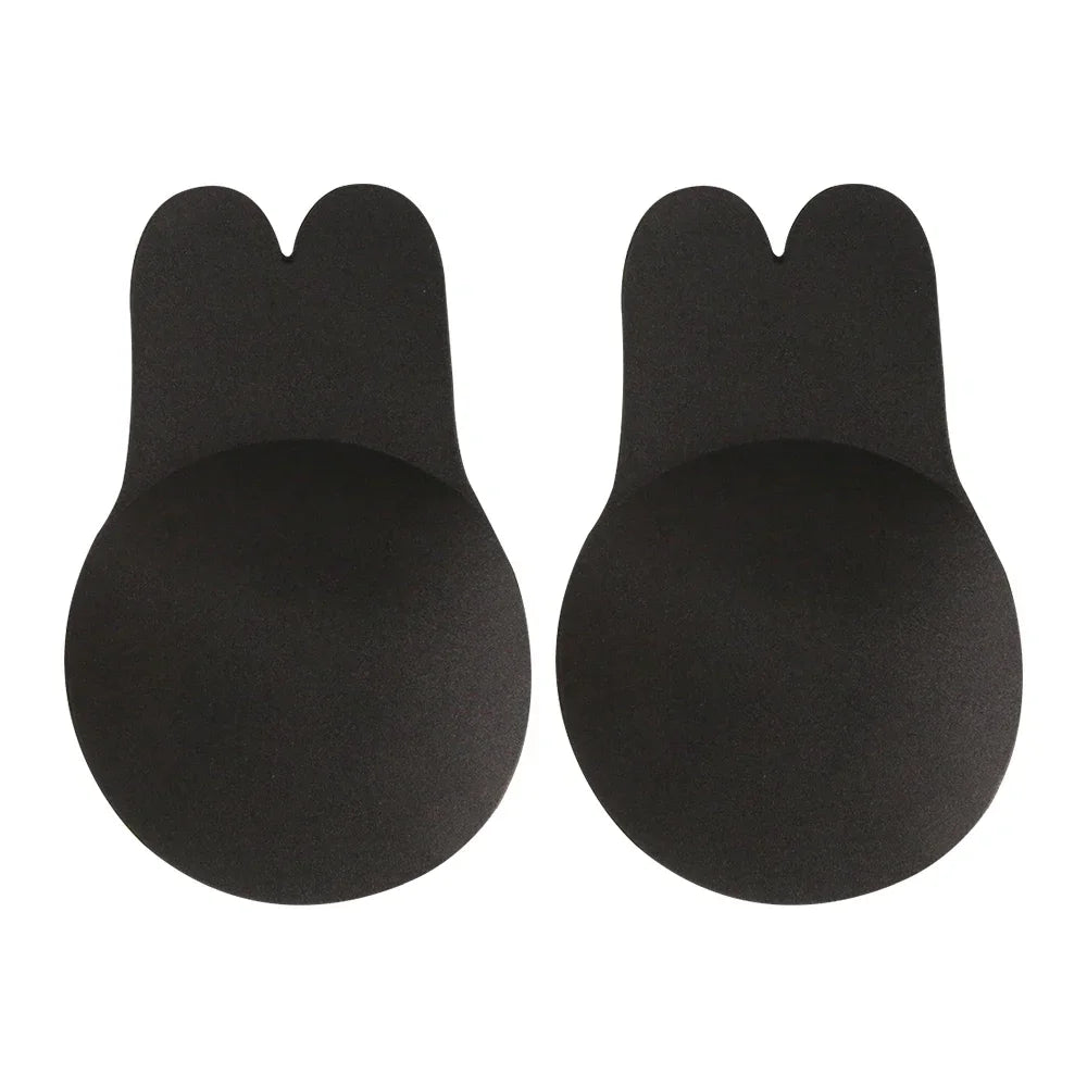 1/2pairs Women'S Push Type Bra Self-Adhesive Silicone Strapless Invisible Bra Reusable Adhesive Lifting Bra Breast Pad Oasis Select Black (9.5cm)