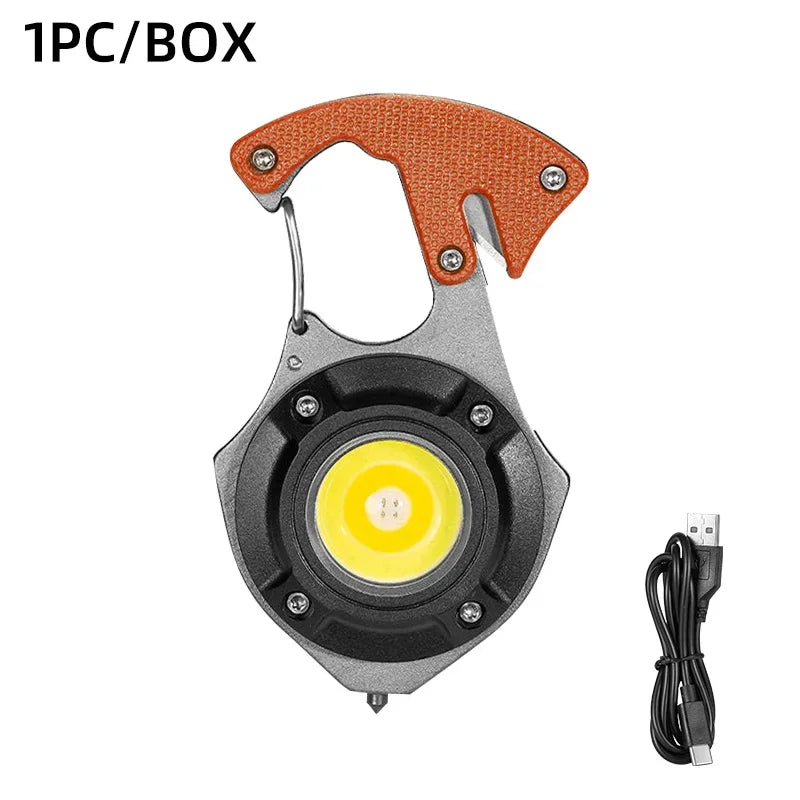 Portable Mini Multi-Function Keychain Light Maintenance Light Outdoor Camping Rechargeable Flashlight Cob Work Light Oasis Select (Orange)W5143