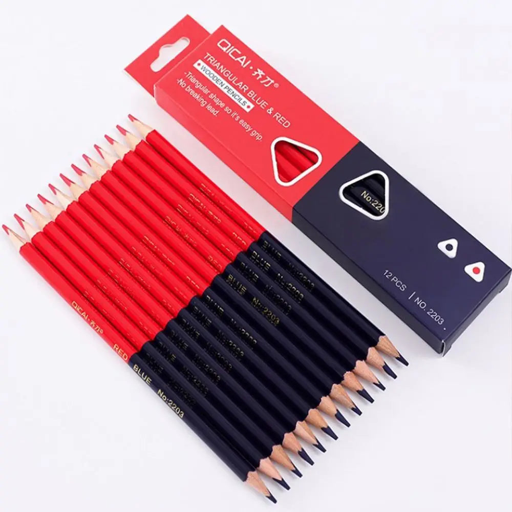 12pcs/set Students Writing Red&Blue Double Head Pencil Drawing Marking 2B Soft Lead Pencil Marker Tools Graphics Oasis Select
