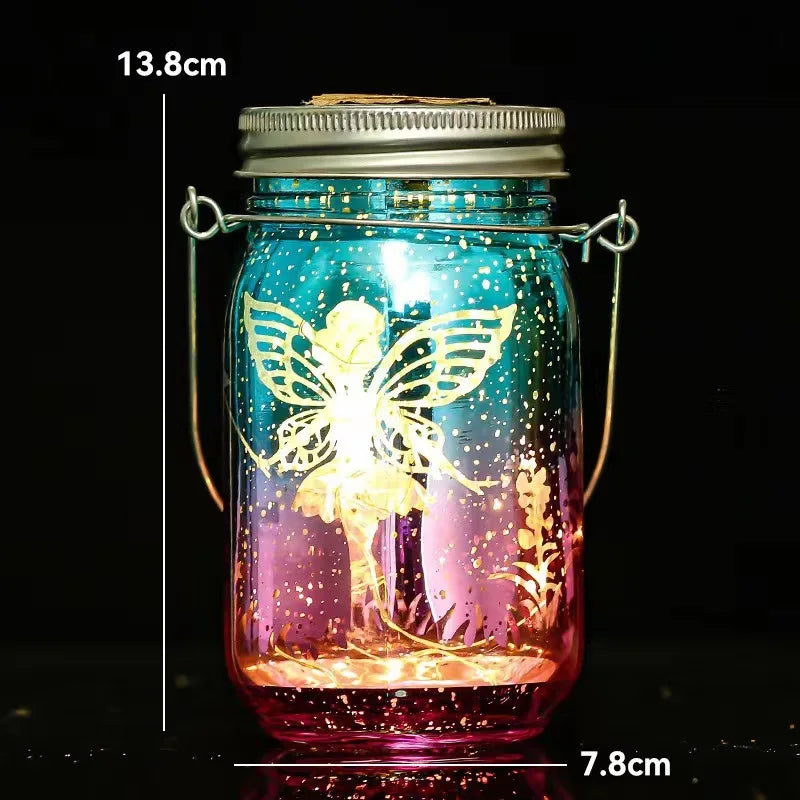 Seven-color Solar Ladybug Garden Lamp, Carved Mason Cup, Outdoor Decorative Lamp, Portable Night Light Oasis Select Colored Angel Star