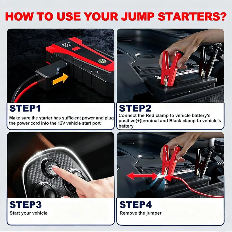 2026 Upgraded 99800mAh 12V Jump Starter: Portable Lithium, Dual USB, Flashlight, Emergency Car Battery Booster Oasis Select