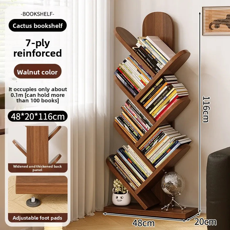 Bookshelf Creative tree-shaped floor-to-wall book picture book shelf Household multi-layer storage display shelf Simple bookcase Oasis Select Walnut seven layers