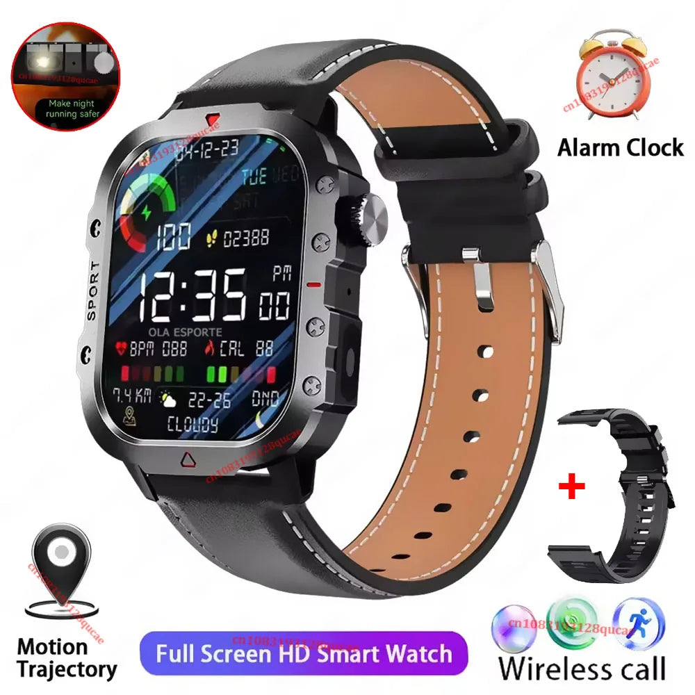 Military Smart Watch Men – GPS, BT Calls & Health Tracker Military Smartwatch Oasis Select Black Leather 2.01