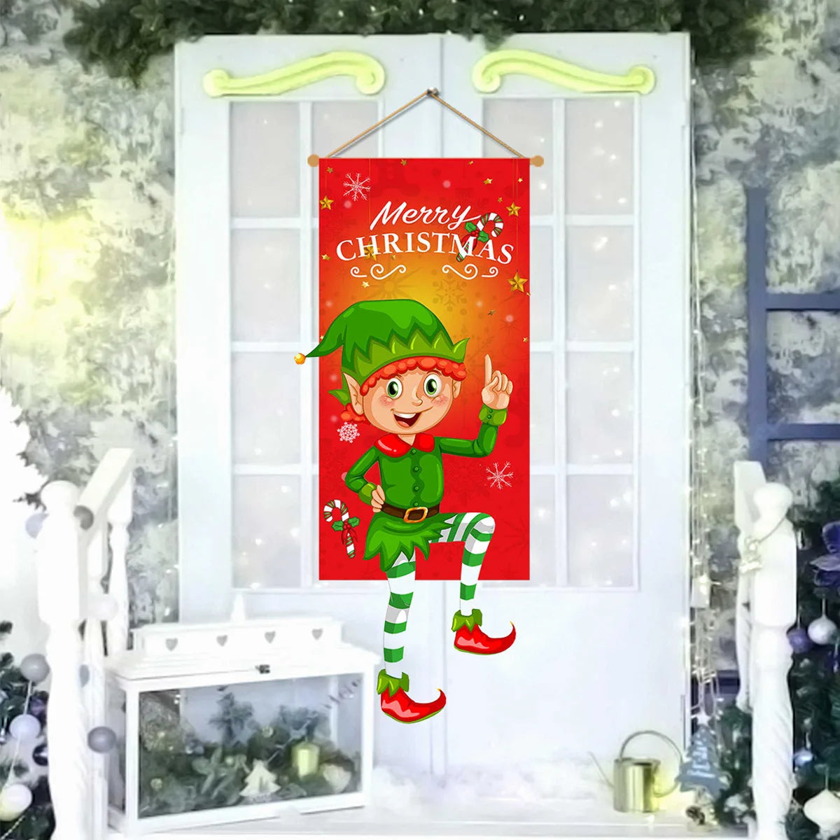 Christmas Door Hanging Flag, Christmas Wall Hanging Flag Merry Christmas Ornament Christmas Tree Flag for Wall Door Party Decor Oasis Select B