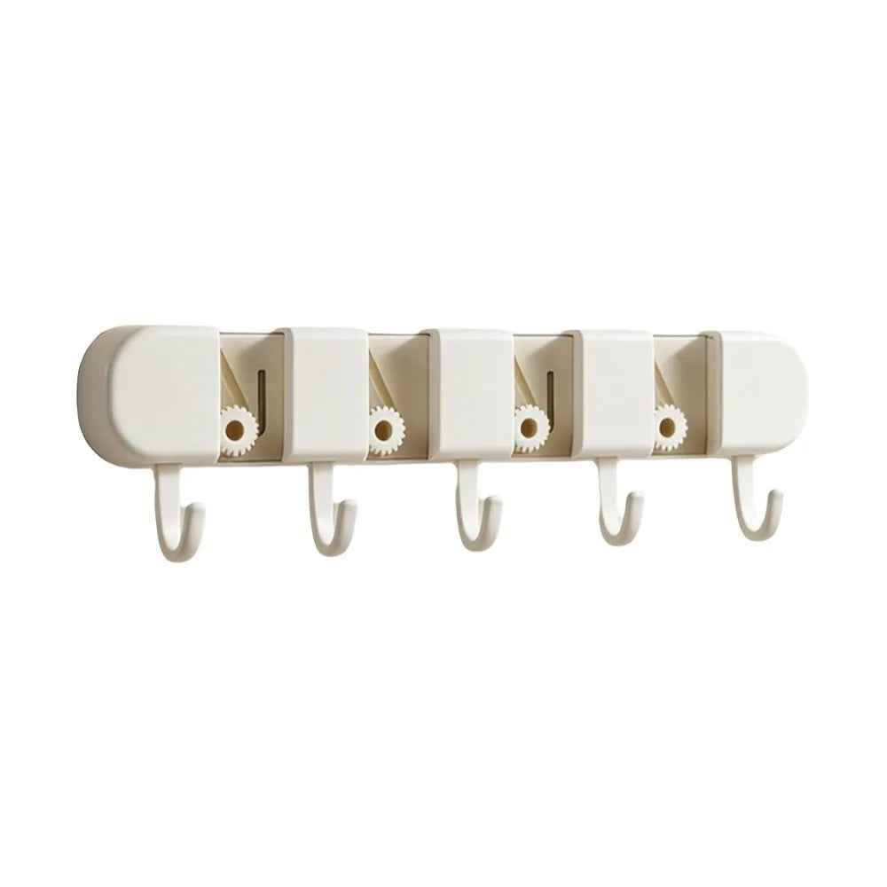 Practical Automatic Adjustable Mop Clip 5 Hook Wall Mounted Broom Organizer Clip Rolling Moisture-Proof Broom Hanger Shower Room Oasis Select Beige
