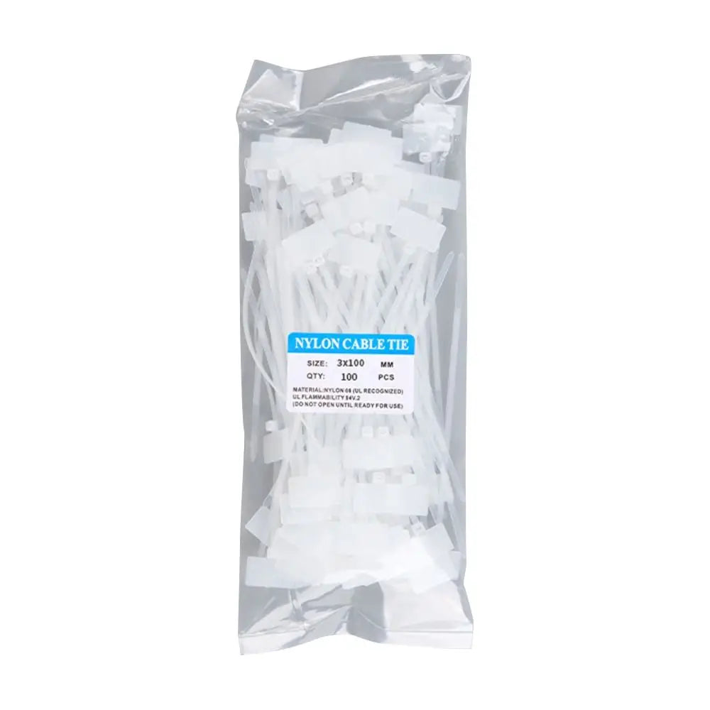 100pcs Plastic Loop Ties Markers Cable Easy Mark Nylon Cable Ties Tag Labels Tag Self-locking Zip Ties Oasis Select white