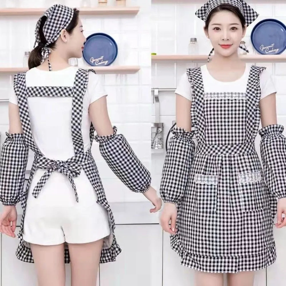 Korean Style Cotton Kitchen Apron with Pockets | Women & Girls