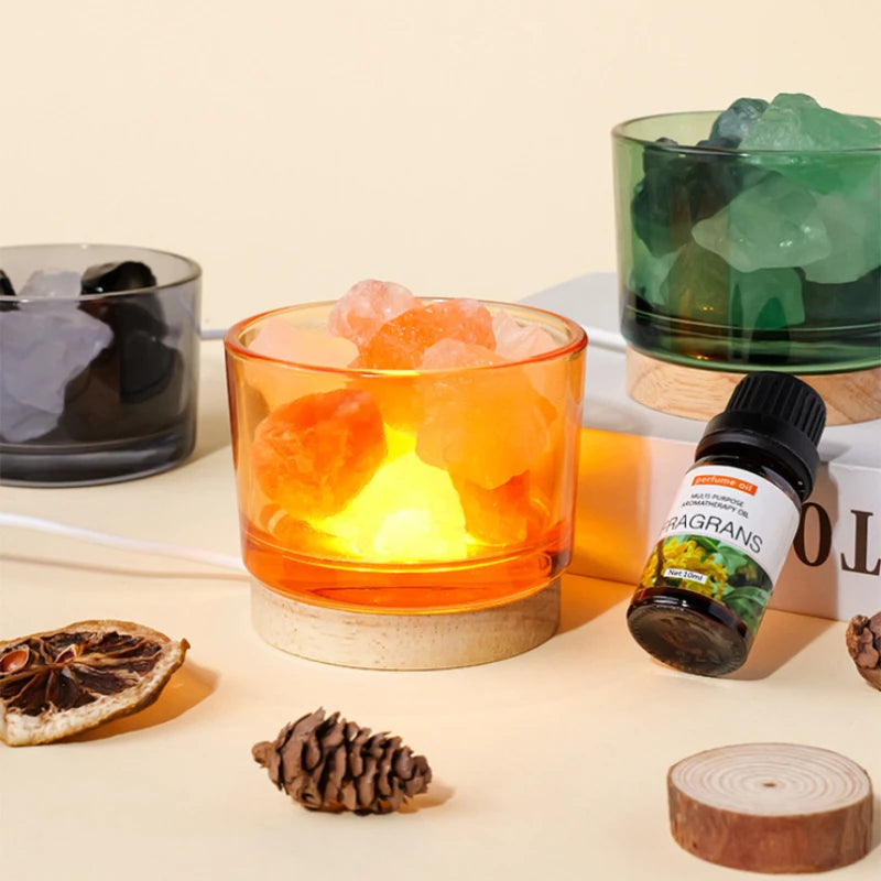 USB Essential Oil Diffuser with Natural Crystal Rocks, LED Passive Diffuser with Healing Crystals, Fragrant Incense Decor Lamp Oasis Select