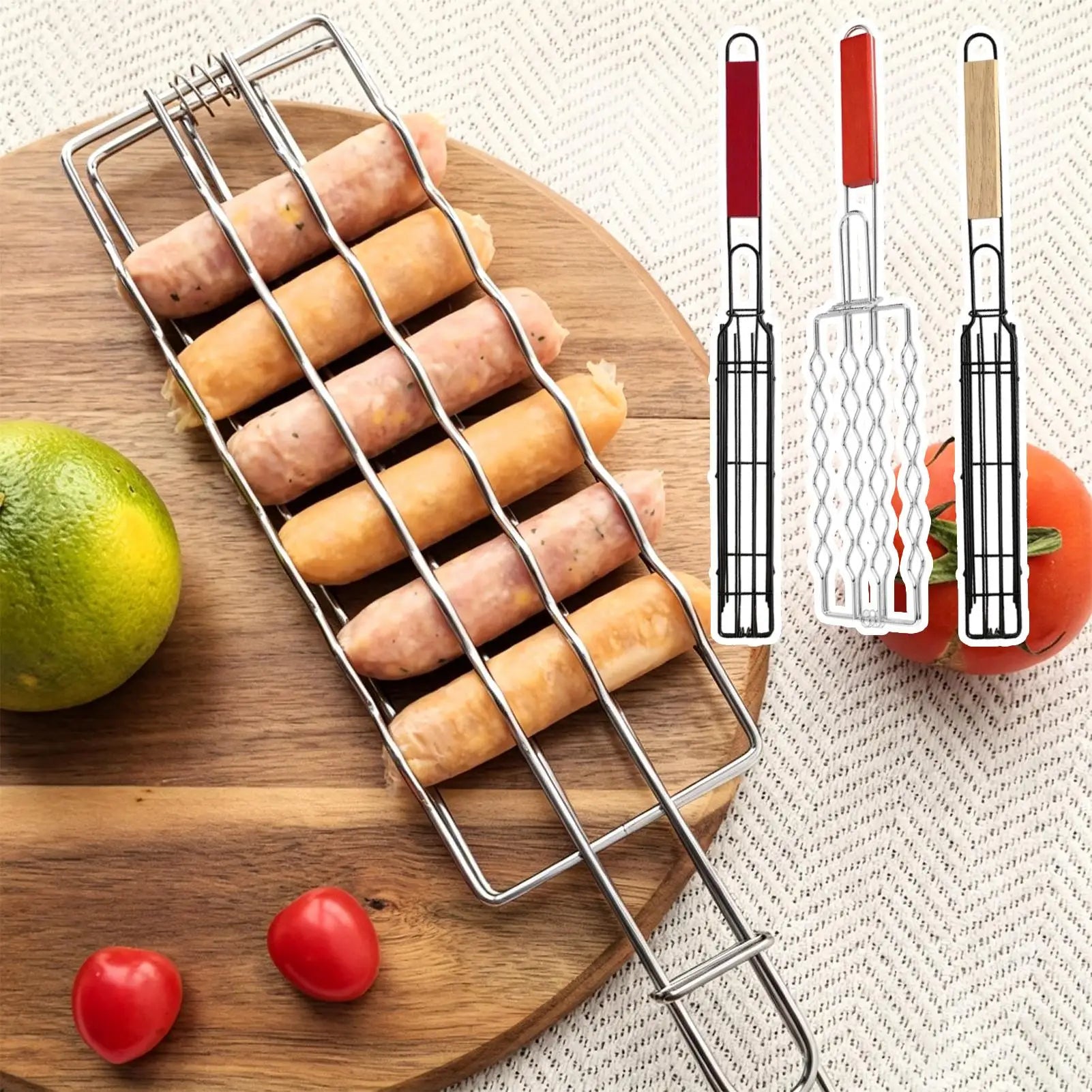 Portable Hot Dog Grill Basket 1pc Sausage Barbecue Net BBQ Tool Hot Dog Barbecue Rack Detachable Barbecue Net Clip BBQ Rack Oasis Select
