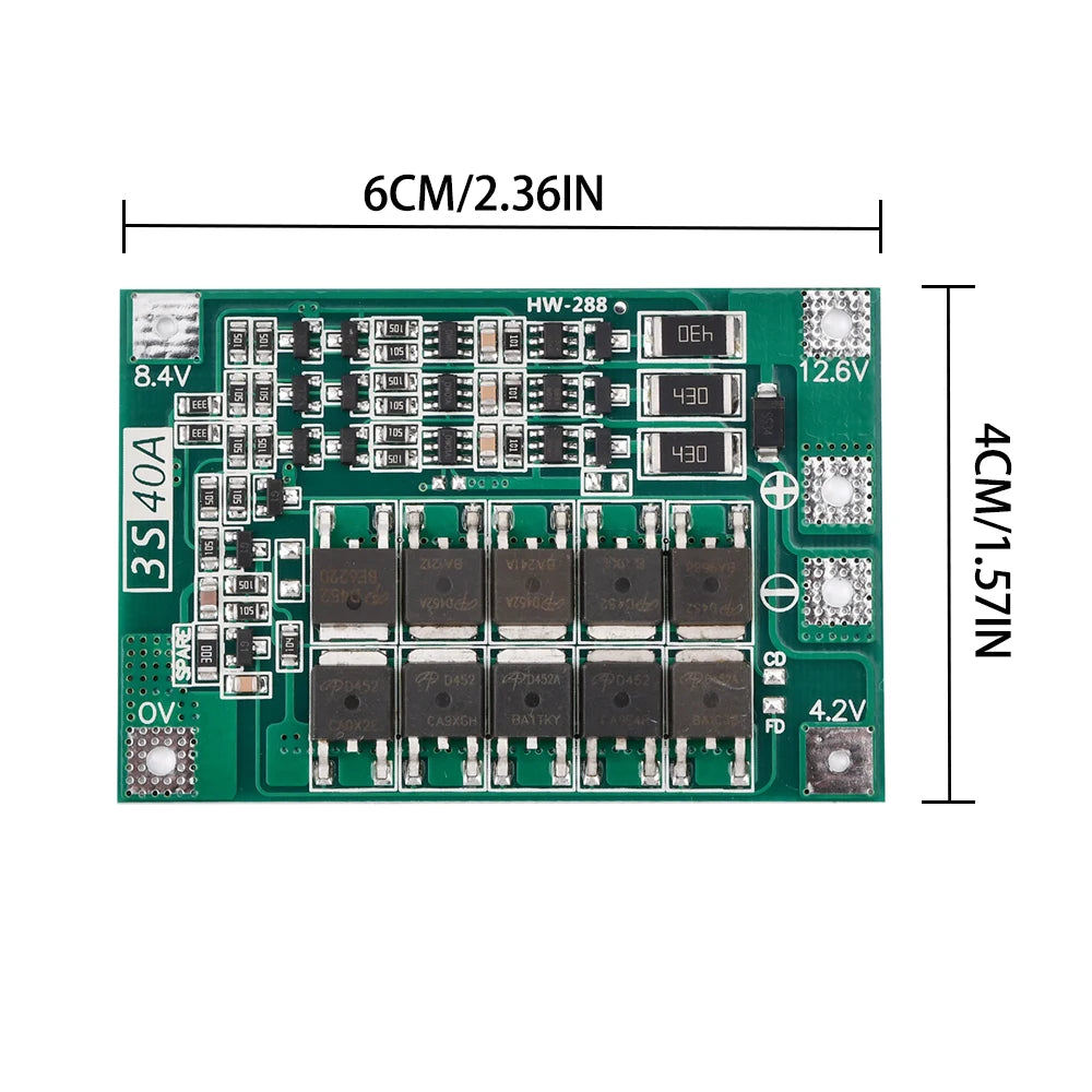 3S 40A BMS Balance Lithium Battery Protection Board 18650 BMS For Drill Motor DC 12.6V-13.6V HW-288 Charger Protection Board Oasis Select
