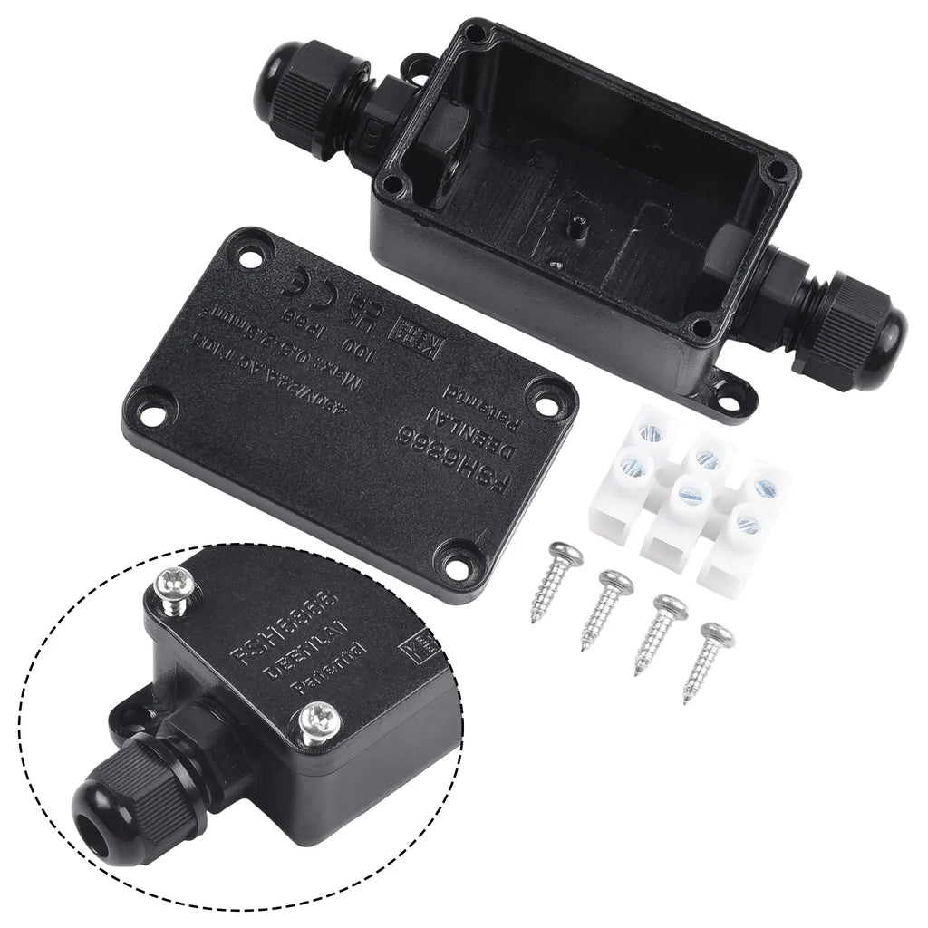 IP66 Waterproof 2-Port Outdoor Junction Box 240V Black Outdoor Junction Box Oasis Select
