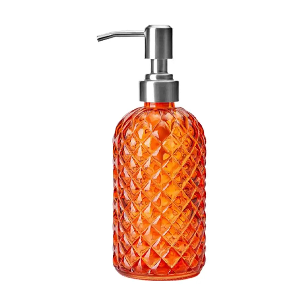 480ML Glass Soap Dispenser Rust Proof Stainless Steel Pump, Gem Patterned Refillable Hand Soap Dispenser for Kitchen Bathroom Oasis Select C
