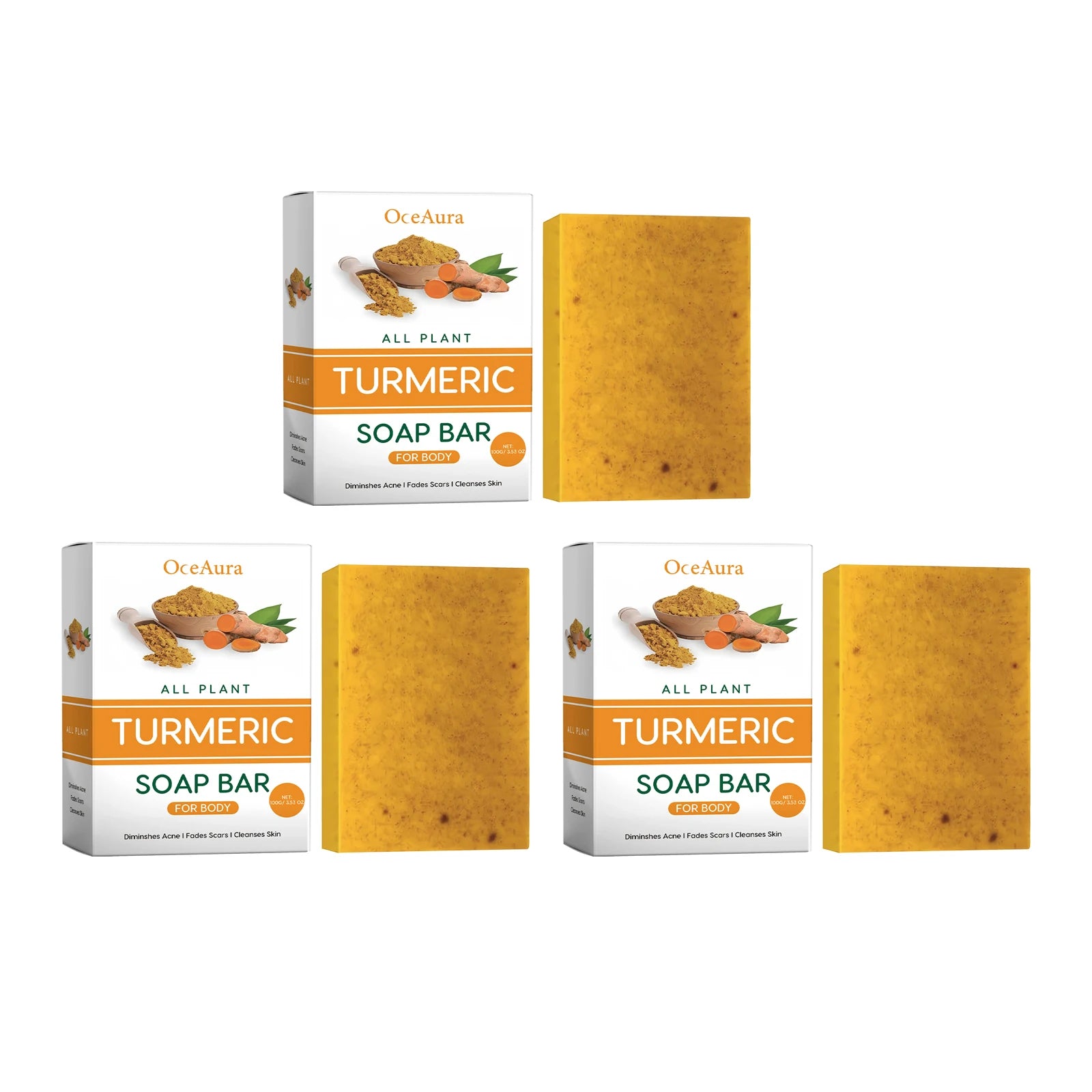 Oceaura Lemon Turmeric Body Care Soap Moisturizing Dryness Oil Control Deeply Cleansing Removing Exfoliate Skin Brightening Soap Oasis Select 100g Boxed X 3PCS