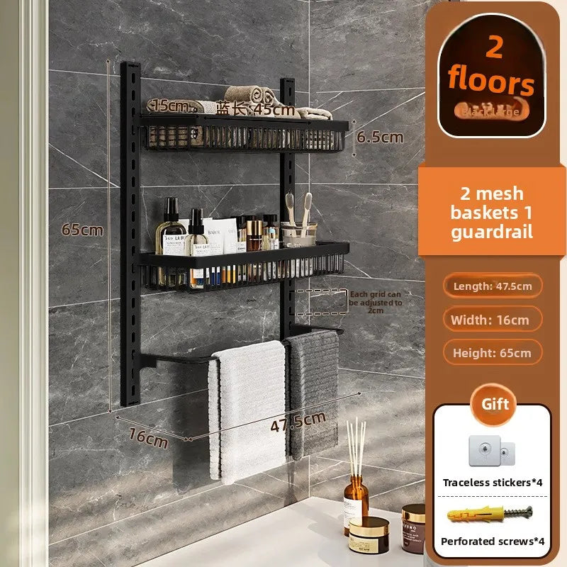 Multi-layer adjustable kitchen cabinet wall condiment seasoning rack No punching wall hanging storage shelf Oasis Select 2-1-Black-2-62 45