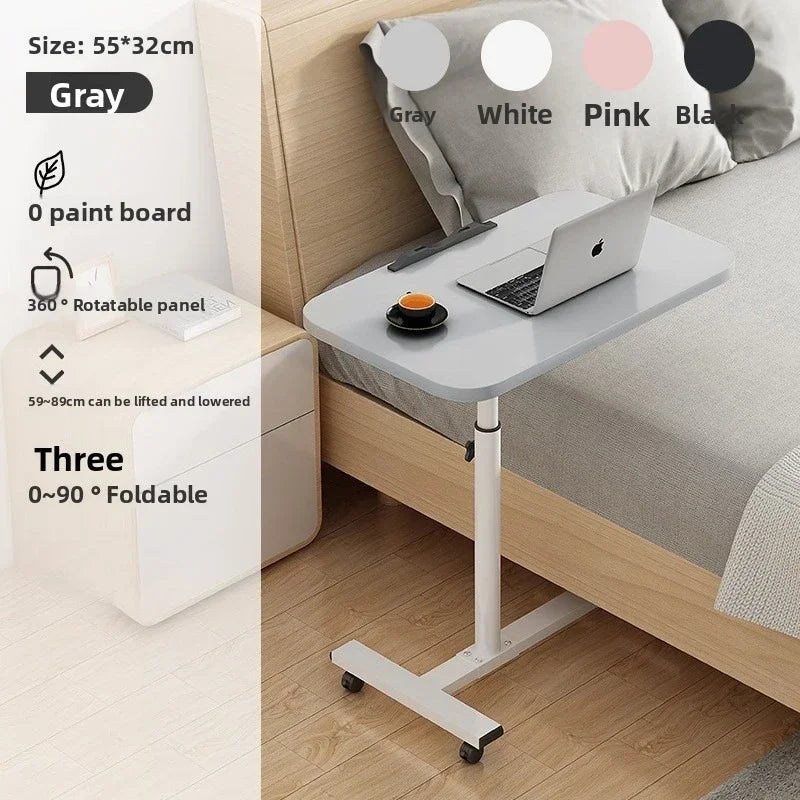 Multi-functional Household Goods Bed Desk Bedroom Mobile Table Foldable Rotating Lifting Bedside Table Oasis Select silver gray