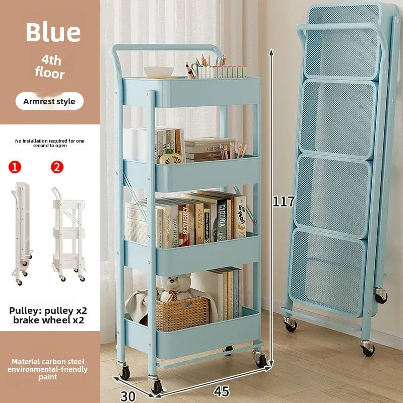 Multi-functional trolley rack household folding multi-layer carbon steel storage rack Oasis Select Blue D