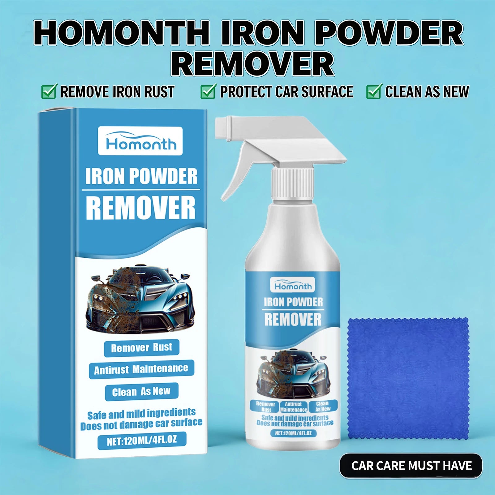 Iron Powder Remover for Car Exhaust Pipe Rust Removal Spray Cleaning Metal Iron Powder Multi-use Car Rust Remover Spray Oasis Select